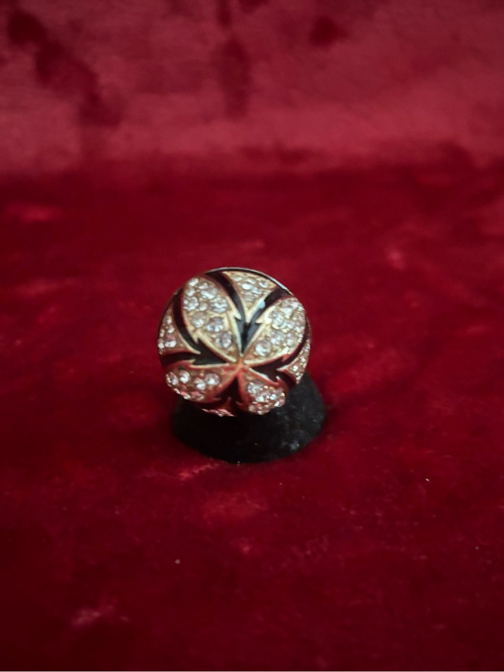 Crystal Accent Floral Round Ring — Gold Tone, Clear Crystals